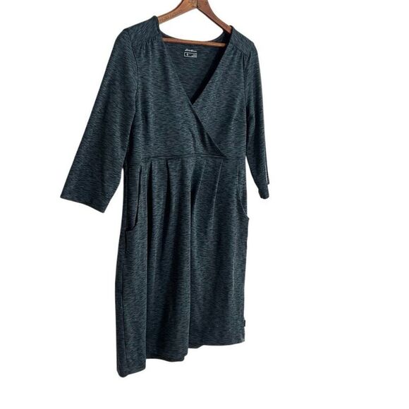 Eddie Bauer Heather 3/4 Sleeve Crossover Aster Pleated Mini Dress Gray Large - Picture 3 of 9